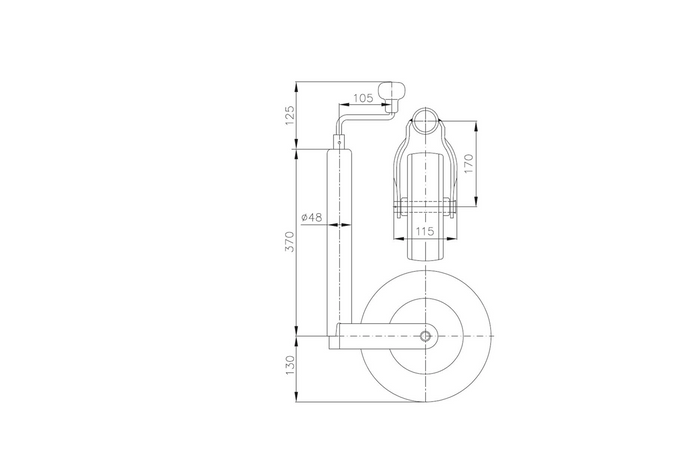 Jockey wheel with clamp WINTERHOFF ST48-260LB+KLE48 150kg 48mm 500-710mm
