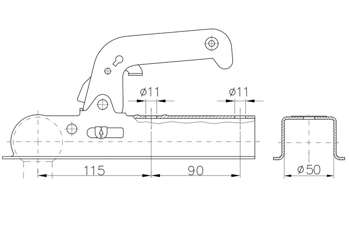 CHOOYO JD.00.53.001 ball hitch for 800kg trailer with 50mm square drawbar