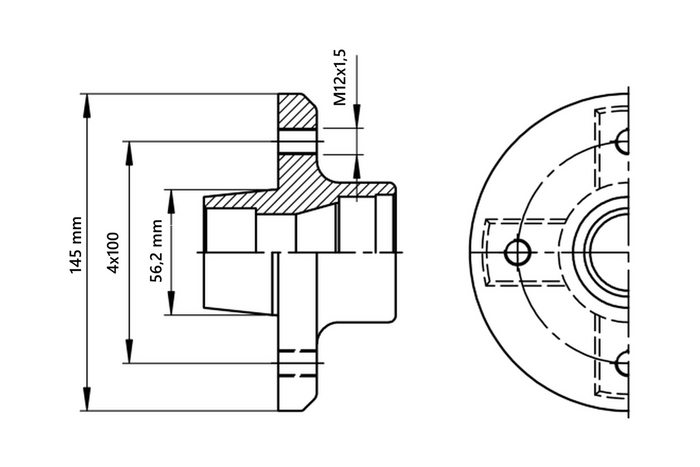 Hub for unbraked axle AL-KO 4x100 375kg