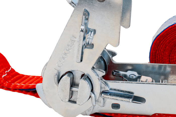 Set of four UNITRAILER transport belts with tensioner 4m/25mm/1t red