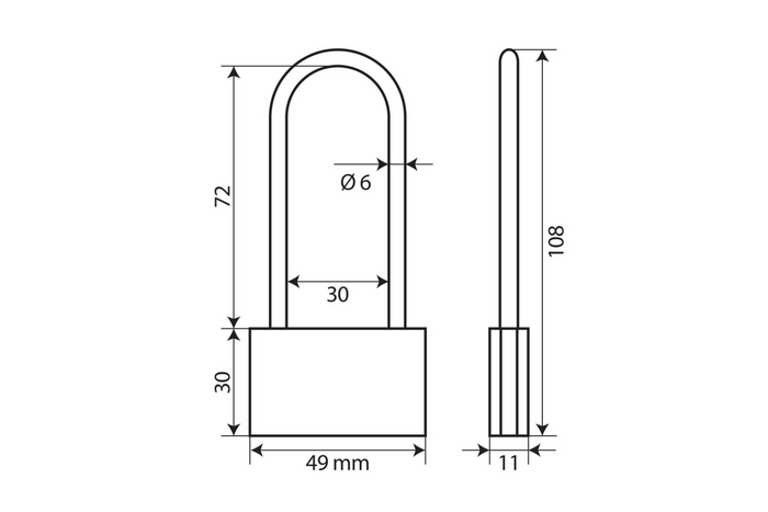 Brass padlock 50mm LAMP BASIC XL, ear diameter 30mm