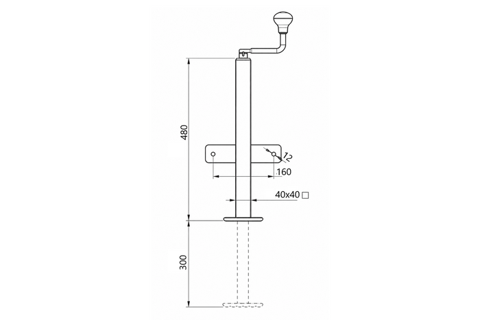 KNOTT TTL40 extendable crank support for 500kg trailer 40mm 480-780mm